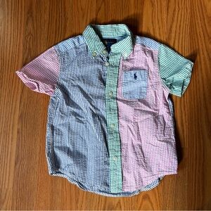 Ralph Lauren Colorful Striped Seersucker Fabric Tricolor Green Blue Pink Boys 3T
